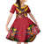 Custom Papua New Guinea Rugby Kid Short Sleeve Dress Bird of Paradise and Hibiscus Polynesian Pattern Red Color LT03