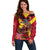 Custom Papua New Guinea Rugby Off Shoulder Sweater Bird of Paradise and Hibiscus Polynesian Pattern Red Color LT03