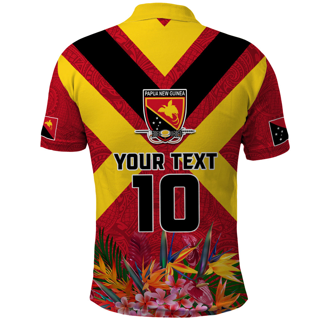 Custom Papua New Guinea Rugby Polo Shirt Bird of Paradise and Hibiscus Polynesian Pattern Red Color LT03