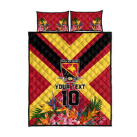 Custom Papua New Guinea Rugby Quilt Bed Set Bird of Paradise and Hibiscus Polynesian Pattern Red Color