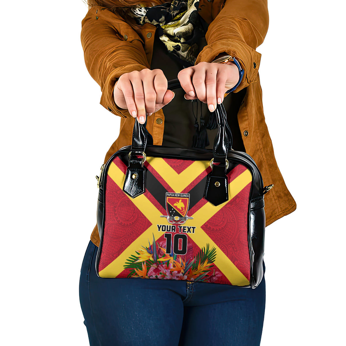 Custom Papua New Guinea Rugby Shoulder Handbag Bird of Paradise and Hibiscus Polynesian Pattern Red Color LT03 One Size Red - Polynesian Pride