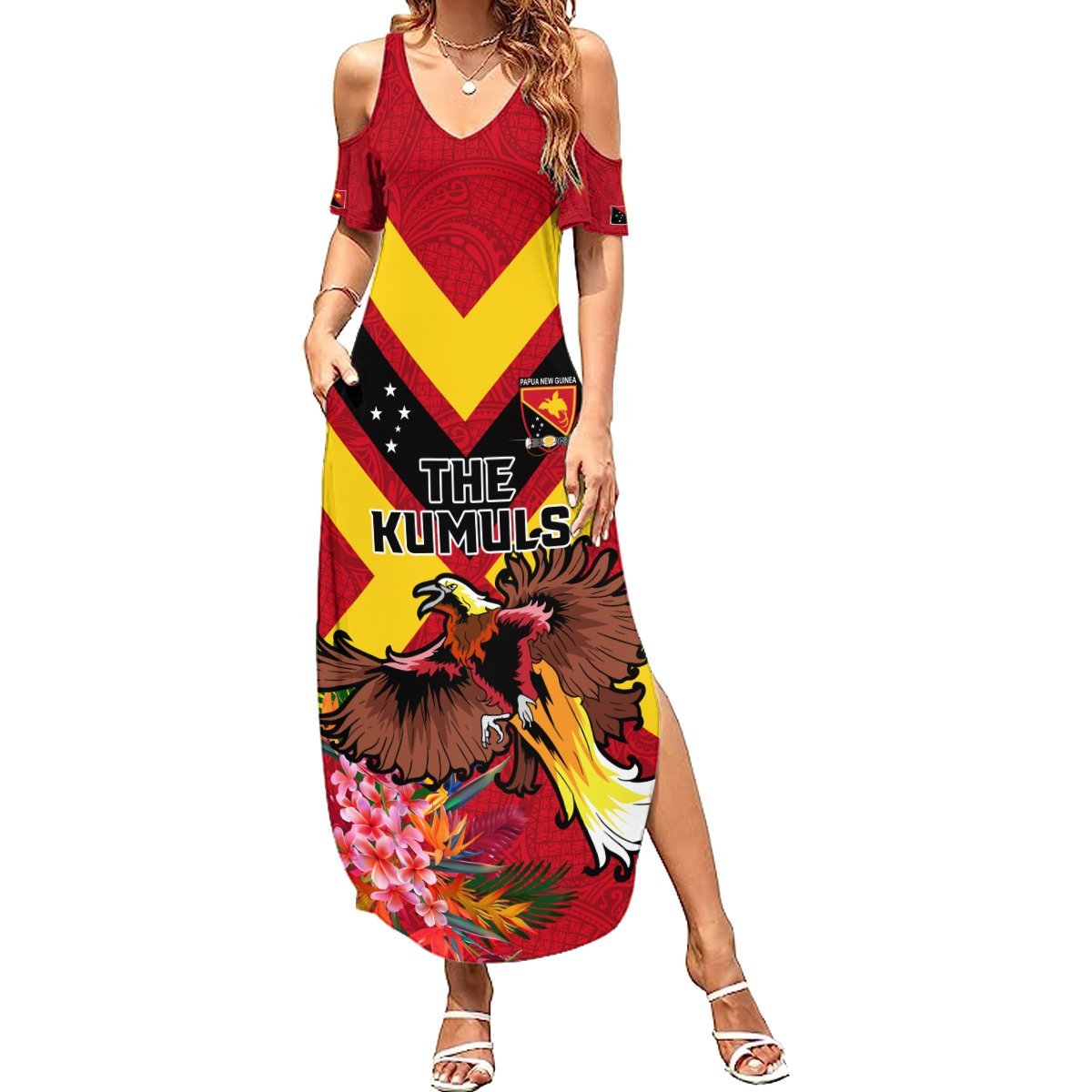 Custom Papua New Guinea Rugby Summer Maxi Dress Bird of Paradise and Hibiscus Polynesian Pattern Red Color LT03 Women Red - Polynesian Pride