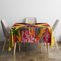 Custom Papua New Guinea Rugby Tablecloth Bird of Paradise and Hibiscus Polynesian Pattern Red Color