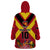 Custom Papua New Guinea Rugby Wearable Blanket Hoodie Bird of Paradise and Hibiscus Polynesian Pattern Red Color LT03