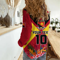 Custom Papua New Guinea Rugby Women Casual Shirt Bird of Paradise and Hibiscus Polynesian Pattern Red Color LT03