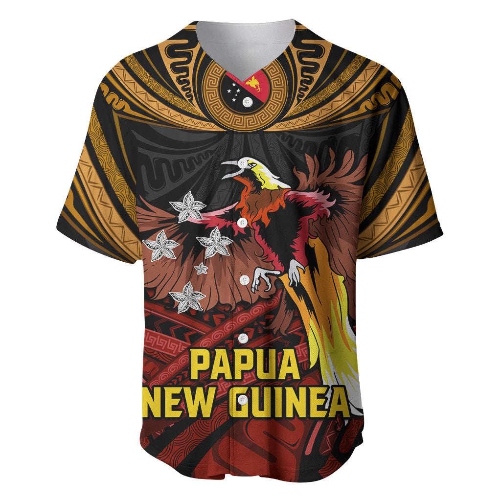 Papua New Guinea Bird-of-Paradise Baseball Jersey Coat of Arms and Tribal Patterns LT03 Black - Polynesian Pride