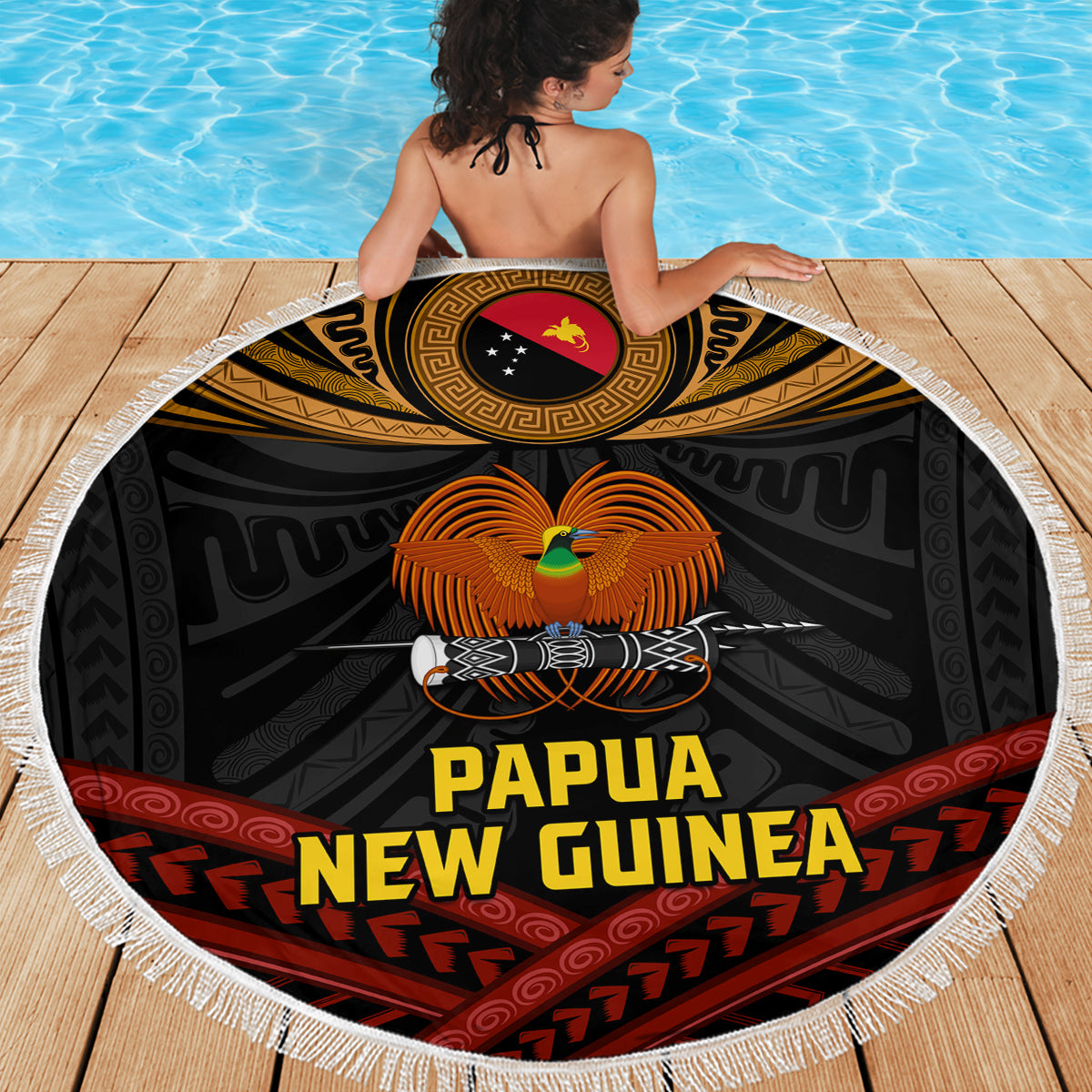 Papua New Guinea Bird-of-Paradise Beach Blanket Coat of Arms and Tribal Patterns