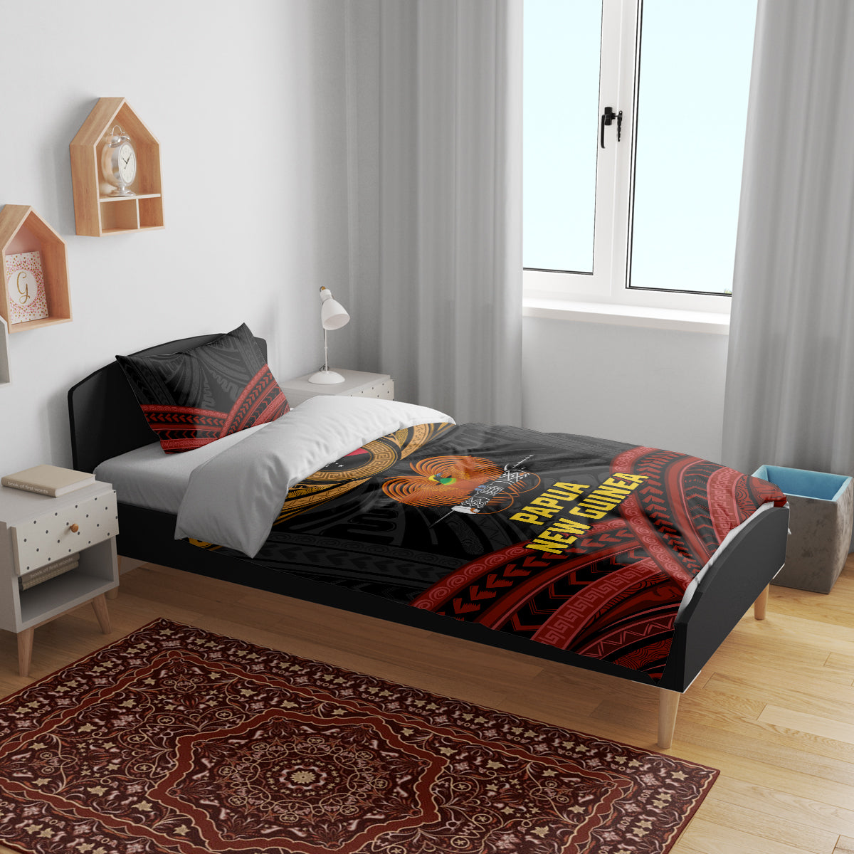 Papua New Guinea Bird-of-Paradise Bedding Set Coat of Arms and Tribal Patterns