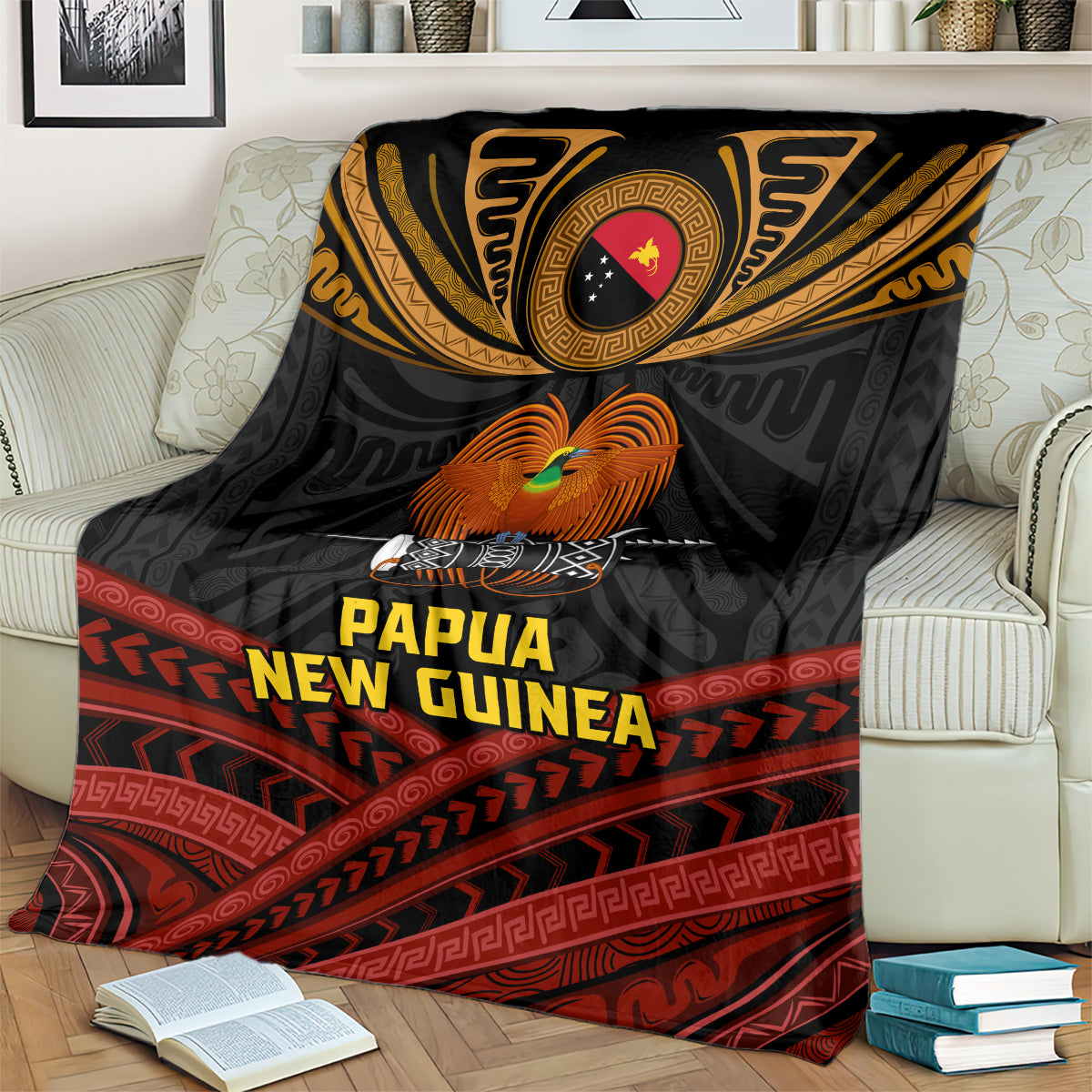 Papua New Guinea Bird-of-Paradise Blanket Coat of Arms and Tribal Patterns