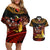 Papua New Guinea Bird-of-Paradise Couples Matching Off Shoulder Short Dress and Hawaiian Shirt Coat of Arms and Tribal Patterns LT03 Black - Polynesian Pride