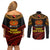 Papua New Guinea Bird-of-Paradise Couples Matching Off Shoulder Short Dress and Long Sleeve Button Shirt Coat of Arms and Tribal Patterns LT03 - Polynesian Pride