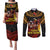Papua New Guinea Bird-of-Paradise Couples Matching Puletasi and Long Sleeve Button Shirt Coat of Arms and Tribal Patterns LT03 Black - Polynesian Pride