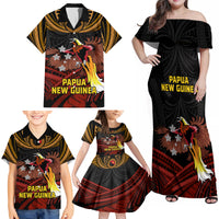 Papua New Guinea Bird-of-Paradise Family Matching Off Shoulder Maxi Dress and Hawaiian Shirt Coat of Arms and Tribal Patterns LT03 - Polynesian Pride