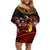 Papua New Guinea Bird-of-Paradise Family Matching Off Shoulder Short Dress and Hawaiian Shirt Coat of Arms and Tribal Patterns LT03 Mom's Dress Black - Polynesian Pride