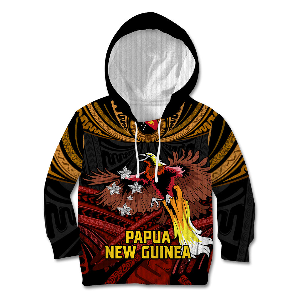 Papua New Guinea Bird-of-Paradise Kid Hoodie Coat of Arms and Tribal Patterns LT03 Hoodie Black - Polynesian Pride
