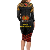 Papua New Guinea Bird-of-Paradise Long Sleeve Bodycon Dress Coat of Arms and Tribal Patterns LT03 - Polynesian Pride
