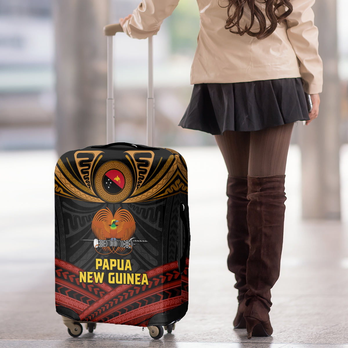 Papua New Guinea Bird-of-Paradise Luggage Cover Coat of Arms and Tribal Patterns