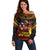 Papua New Guinea Bird-of-Paradise Off Shoulder Sweater Coat of Arms and Tribal Patterns LT03 Women Black - Polynesian Pride