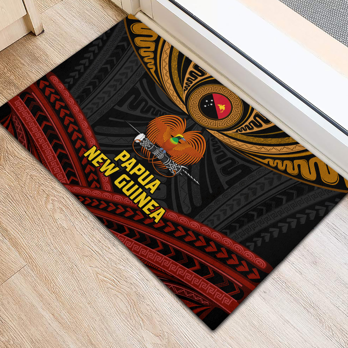 Papua New Guinea Bird-of-Paradise Rubber Doormat Coat of Arms and Tribal Patterns