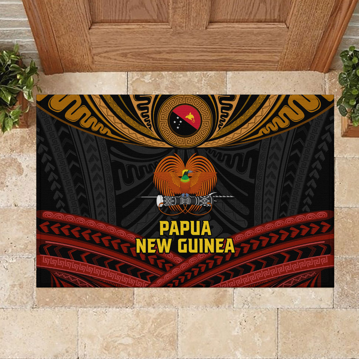 Papua New Guinea Bird-of-Paradise Rubber Doormat Coat of Arms and Tribal Patterns