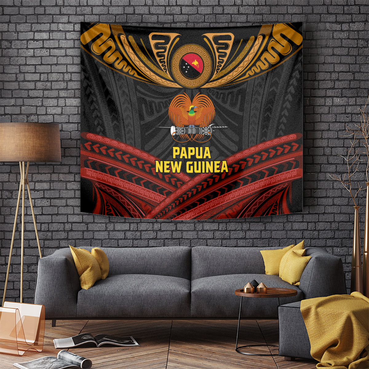 Papua New Guinea Bird-of-Paradise Tapestry Coat of Arms and Tribal Patterns