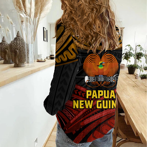 Personalised Papua New Guinea Rugby Women Casual Shirt PNG Hunters Polynesian Black LT14 main image 1