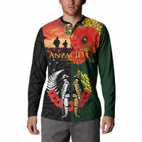 New Zealand and Australia ANZAC Day Button Sweatshirt Lest We Forget Indigenous and Maori Pattern