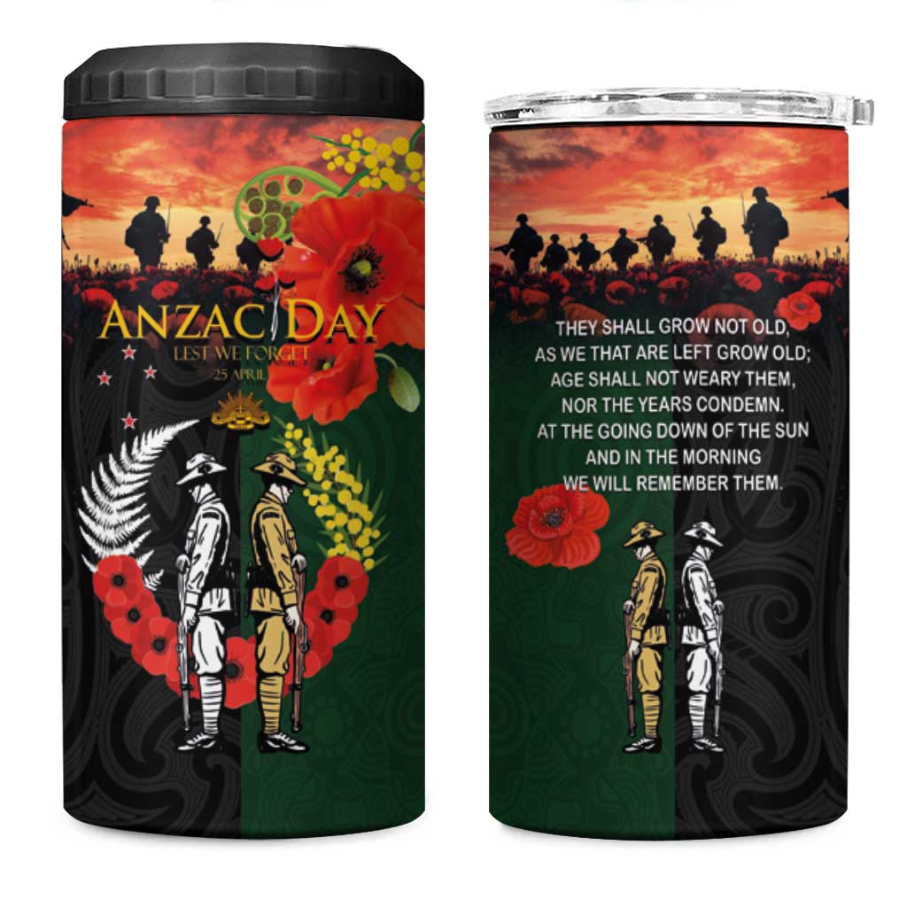 New Zealand and Australia ANZAC Day 4 in 1 Can Cooler Tumbler Lest We Forget Indigenous and Maori Pattern