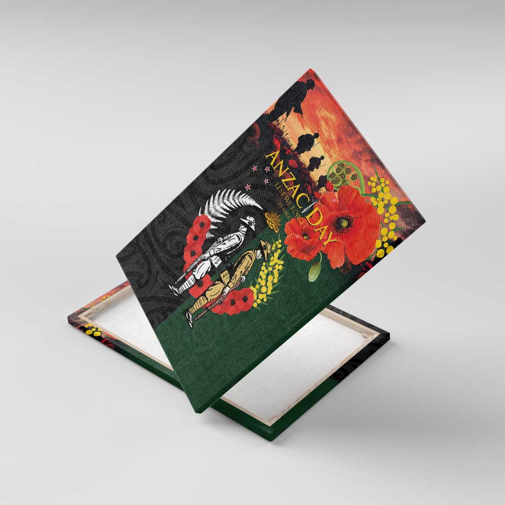 New Zealand and Australia ANZAC Day Canvas Wall Art Lest We Forget Indigenous and Maori Pattern LT03 With Frame Multicolor - Polynesian Pride