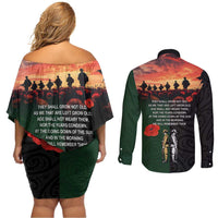New Zealand and Australia ANZAC Day Couples Matching Off Shoulder Short Dress and Long Sleeve Button Shirt Lest We Forget Indigenous and Maori Pattern