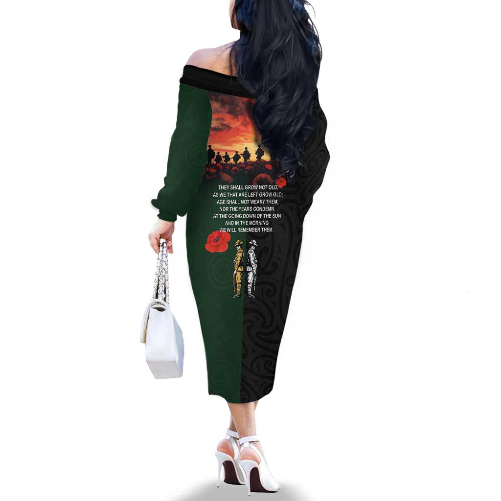 New Zealand and Australia ANZAC Day Family Matching Off The Shoulder Long Sleeve Dress and Hawaiian Shirt Lest We Forget Indigenous and Maori Pattern