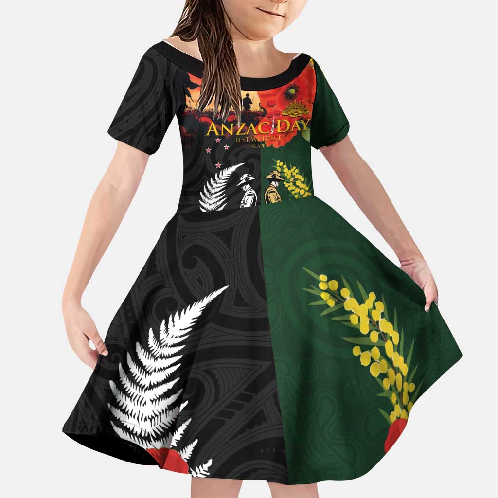 New Zealand and Australia ANZAC Day Family Matching Short Sleeve Bodycon Dress and Hawaiian Shirt Lest We Forget Indigenous and Maori Pattern