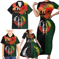 New Zealand and Australia ANZAC Day Family Matching Short Sleeve Bodycon Dress and Hawaiian Shirt Lest We Forget Indigenous and Maori Pattern