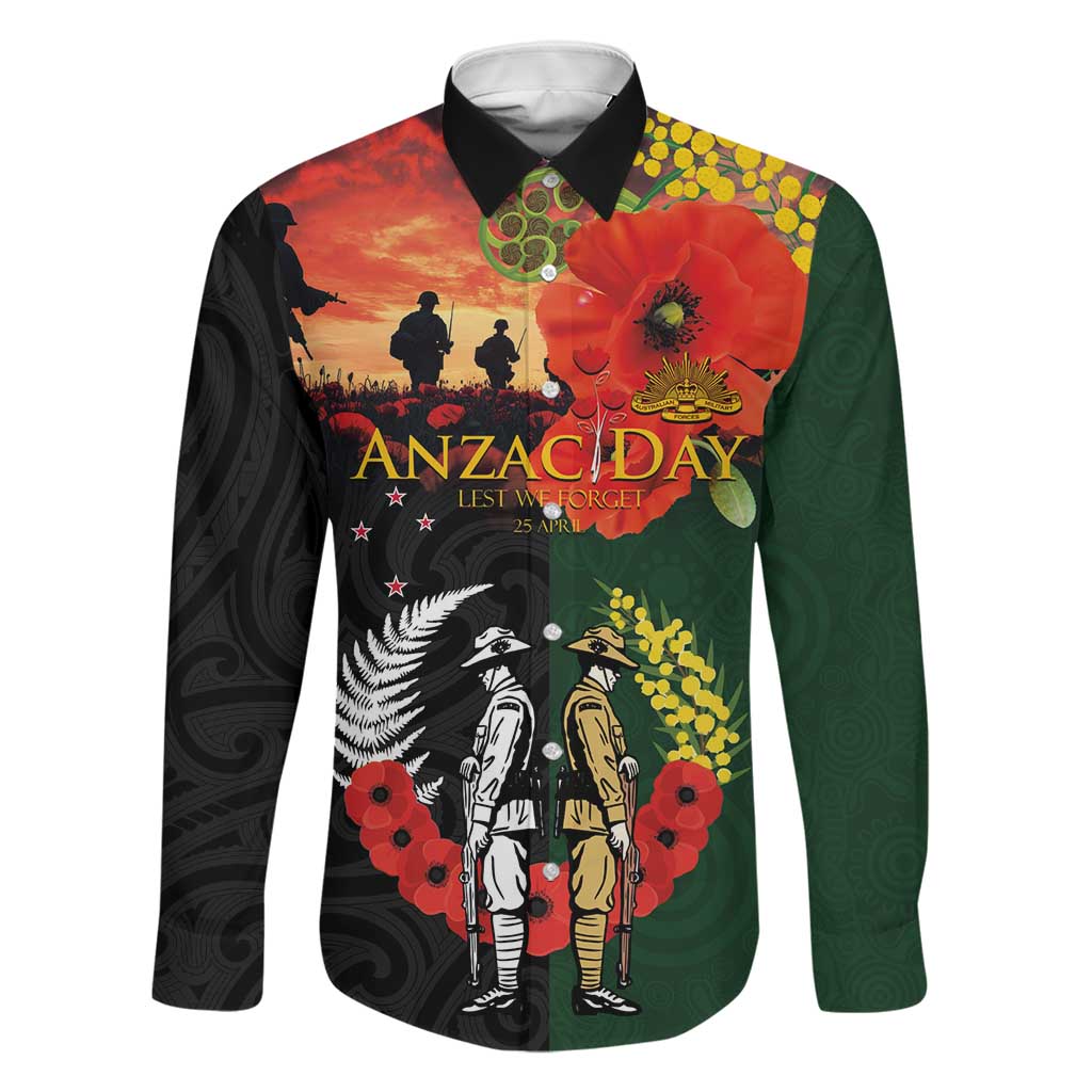 New Zealand and Australia ANZAC Day Family Matching Short Sleeve Bodycon Dress and Hawaiian Shirt Lest We Forget Indigenous and Maori Pattern