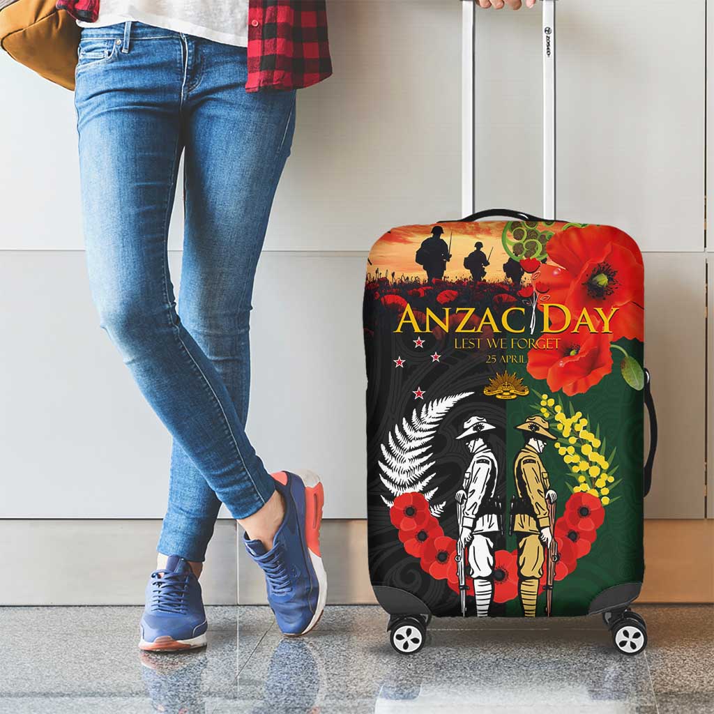 New Zealand and Australia ANZAC Day Luggage Cover Lest We Forget Indigenous and Maori Pattern