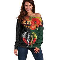 New Zealand and Australia ANZAC Day Off Shoulder Sweater Lest We Forget Indigenous and Maori Pattern LT03 Women Multicolor - Polynesian Pride