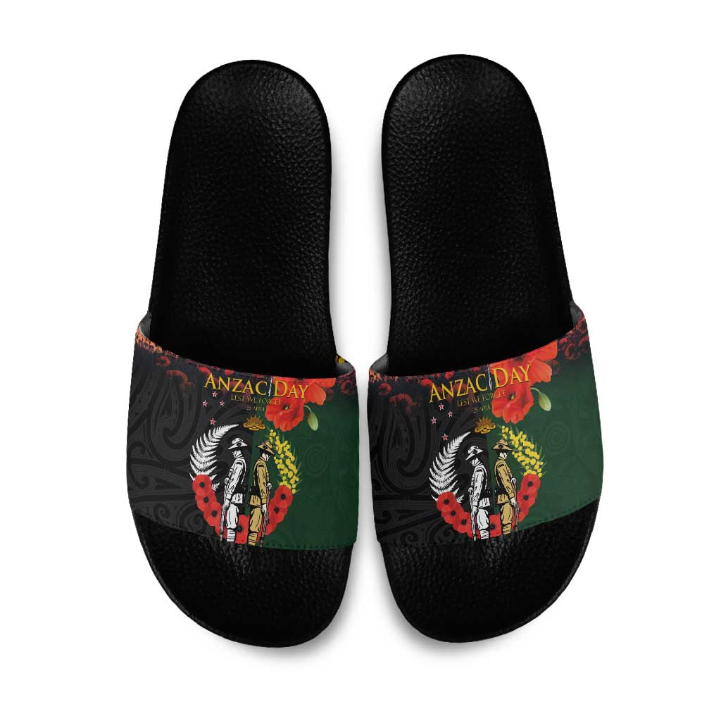 New Zealand and Australia ANZAC Day Slide Sandals Lest We Forget Indigenous and Maori Pattern LT03 Multicolor - Polynesian Pride