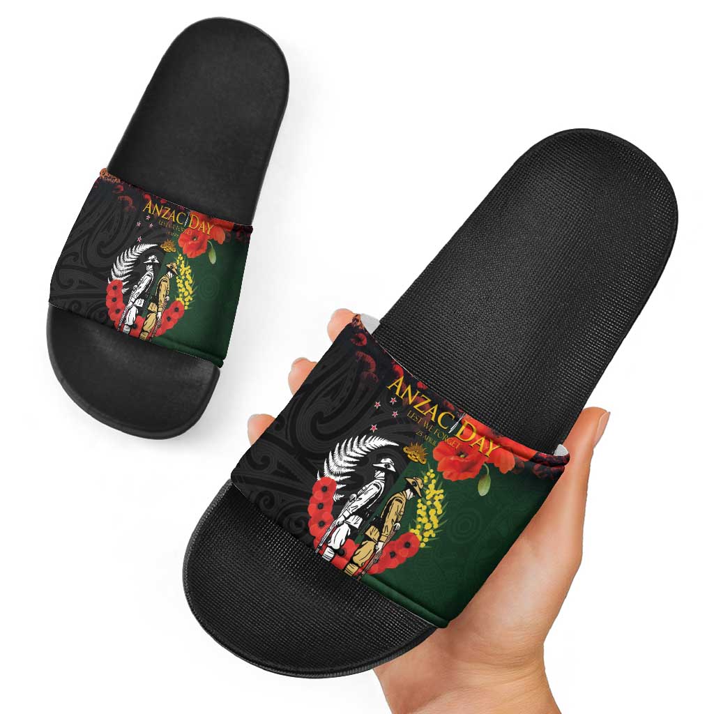 New Zealand and Australia ANZAC Day Slide Sandals Lest We Forget Indigenous and Maori Pattern LT03 - Polynesian Pride