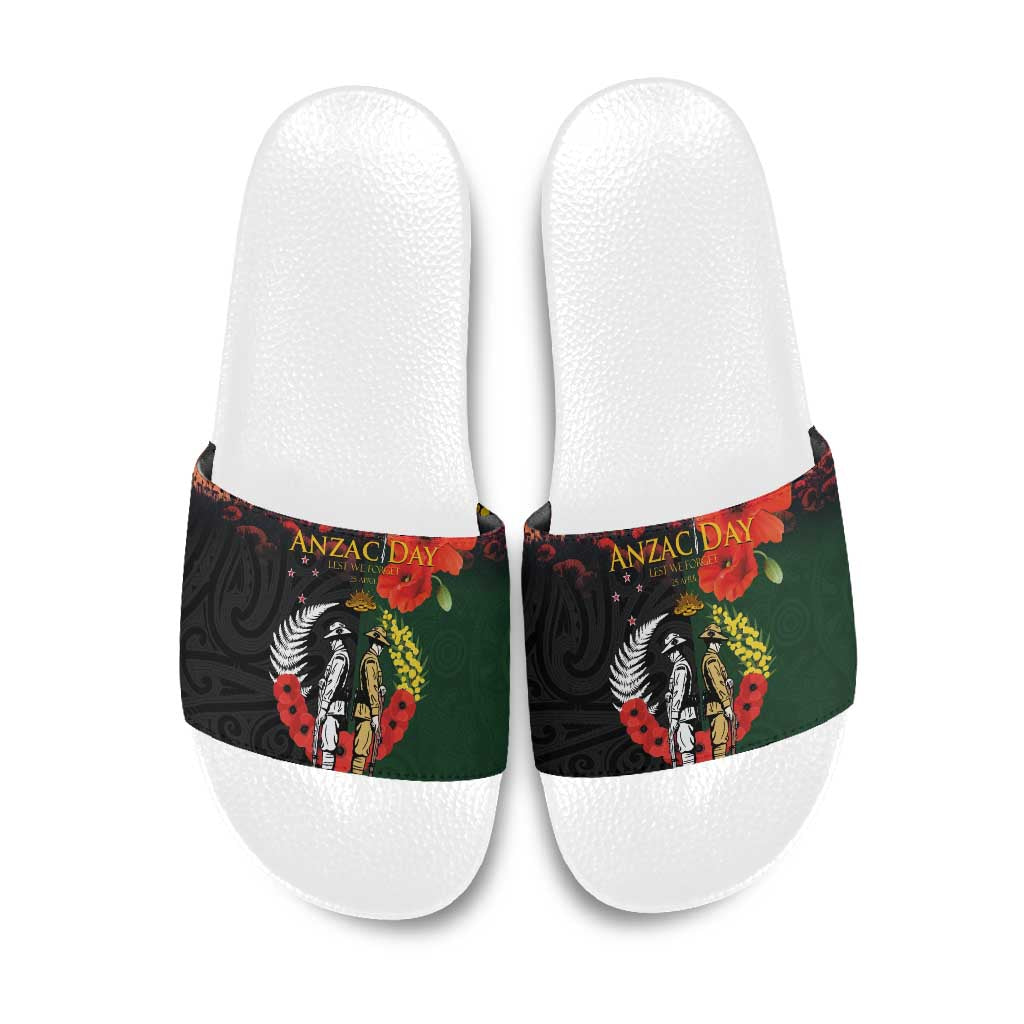 New Zealand and Australia ANZAC Day Slide Sandals Lest We Forget Indigenous and Maori Pattern LT03 Multicolor - Polynesian Pride
