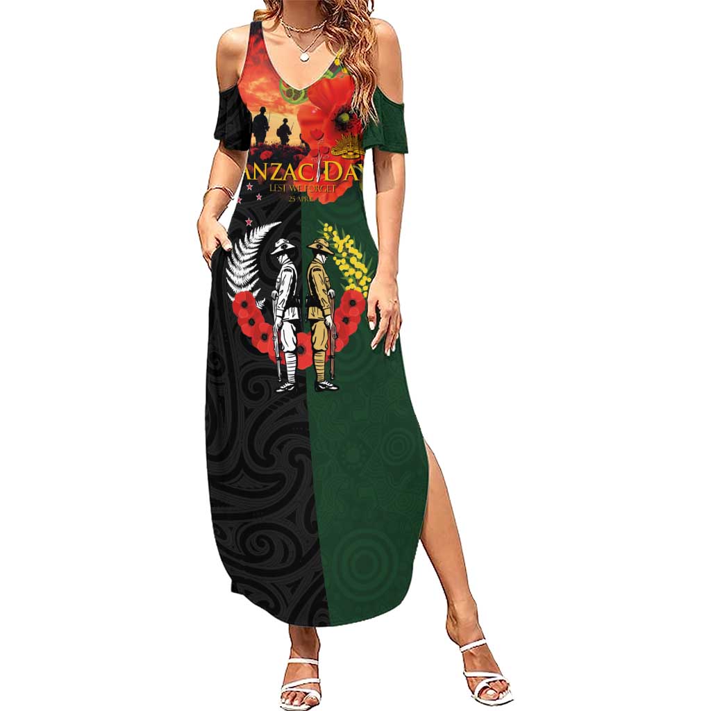 New Zealand and Australia ANZAC Day Summer Maxi Dress Lest We Forget Indigenous and Maori Pattern