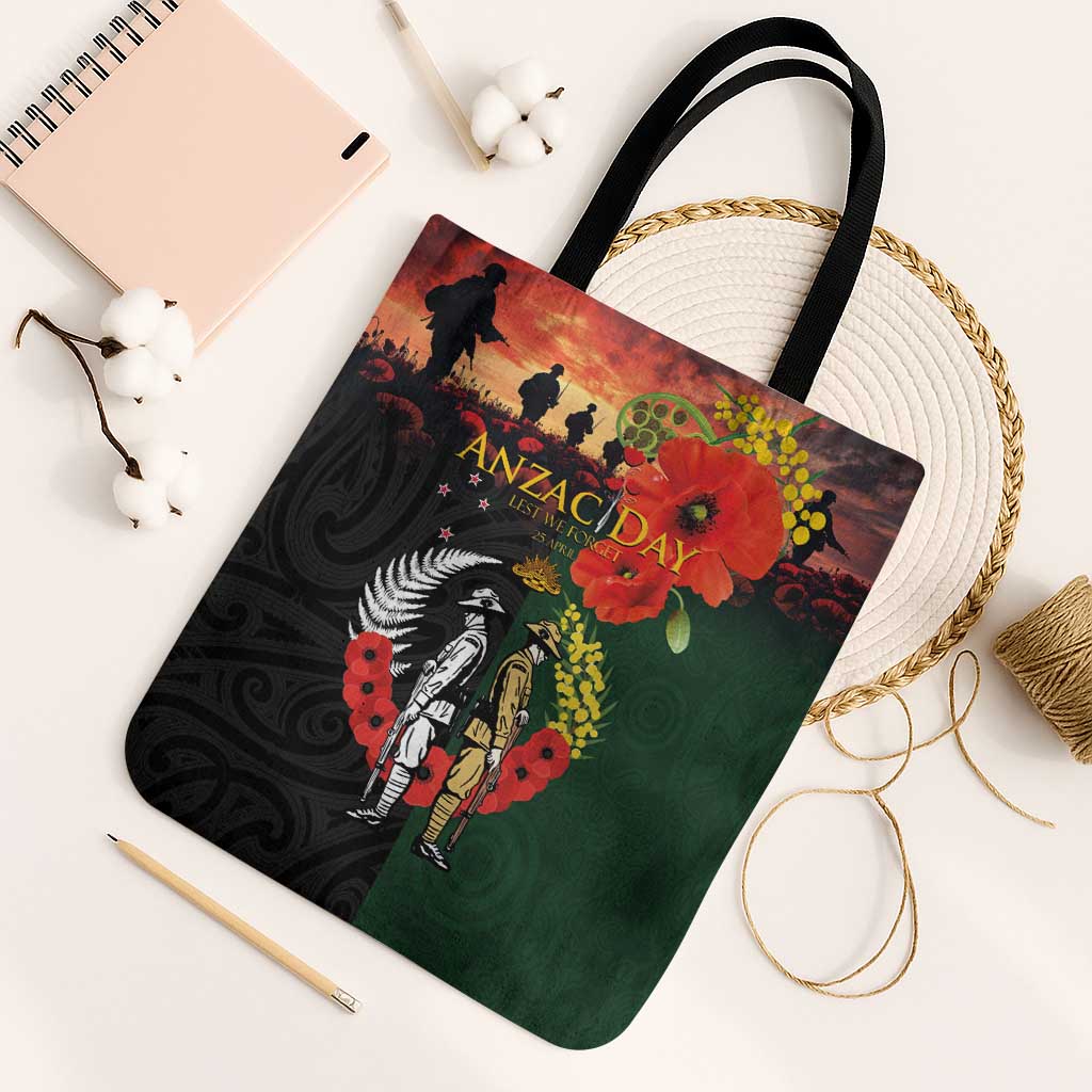 New Zealand and Australia ANZAC Day Tote Bag Lest We Forget Indigenous and Maori Pattern