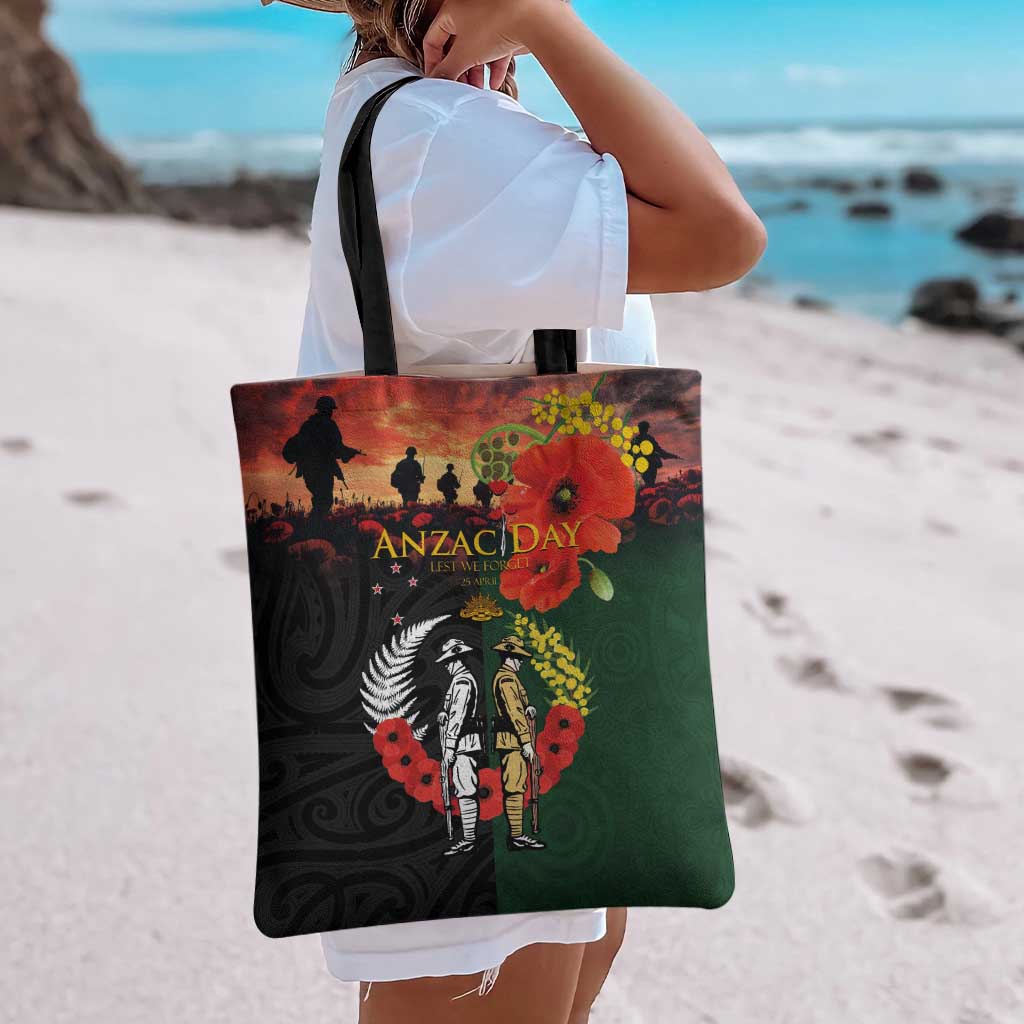 New Zealand and Australia ANZAC Day Tote Bag Lest We Forget Indigenous and Maori Pattern