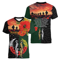 New Zealand and Australia ANZAC Day Women V-Neck T-Shirt Lest We Forget Indigenous and Maori Pattern