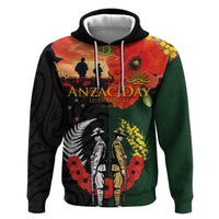 New Zealand and Australia ANZAC Day Zip Hoodie Lest We Forget Indigenous and Maori Pattern LT03 Pullover Hoodie Multicolor - Polynesian Pride