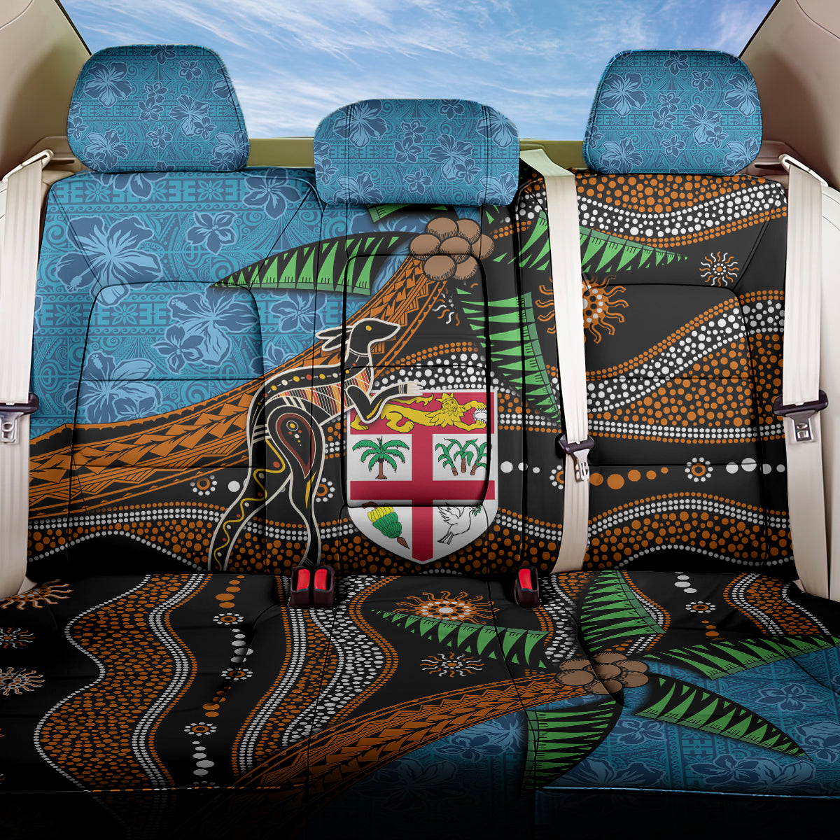 Fiji and Australia Back Car Seat Cover Fijian and Aboriginal mix Culture LT03