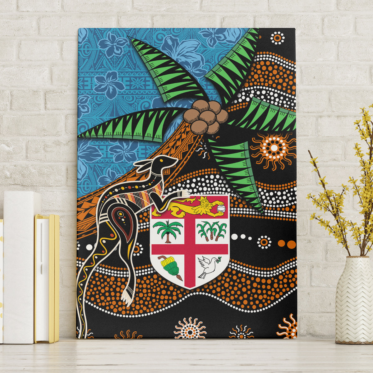 Fiji and Australia Canvas Wall Art Fijian and Aboriginal mix Culture LT03 Without Frame Blue - Polynesian Pride