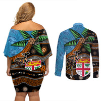 Fiji and Australia Couples Matching Off Shoulder Short Dress and Long Sleeve Button Shirt Fijian and Aboriginal mix Culture