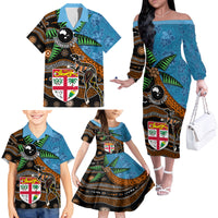 Fiji and Australia Family Matching Off The Shoulder Long Sleeve Dress and Hawaiian Shirt Fijian and Aboriginal mix Culture