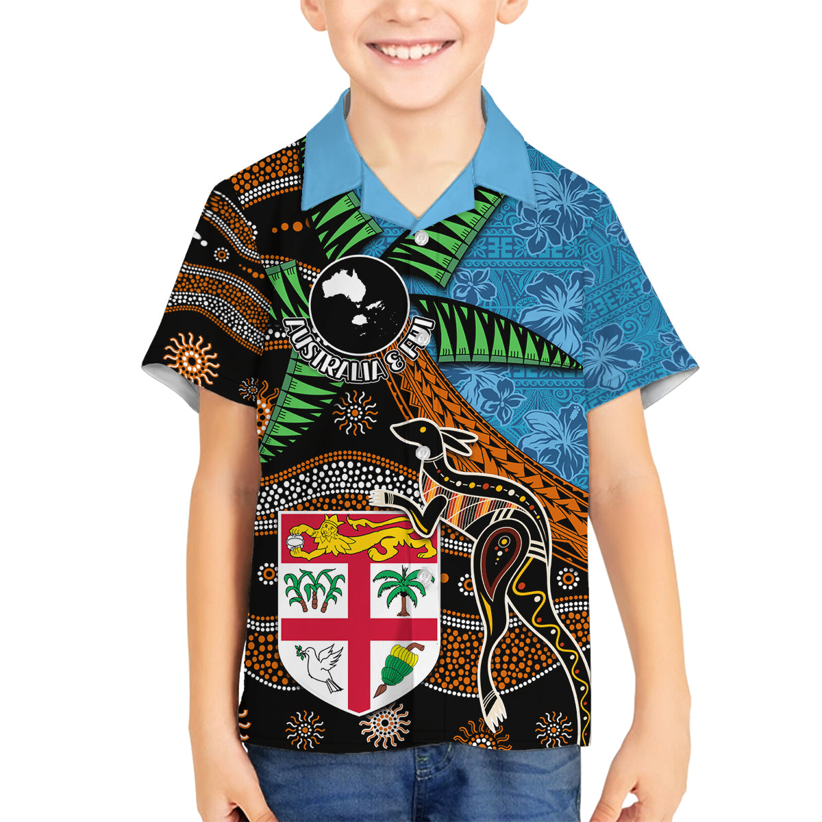 Fiji and Australia Family Matching Tank Maxi Dress and Hawaiian Shirt Fijian and Aboriginal mix Culture