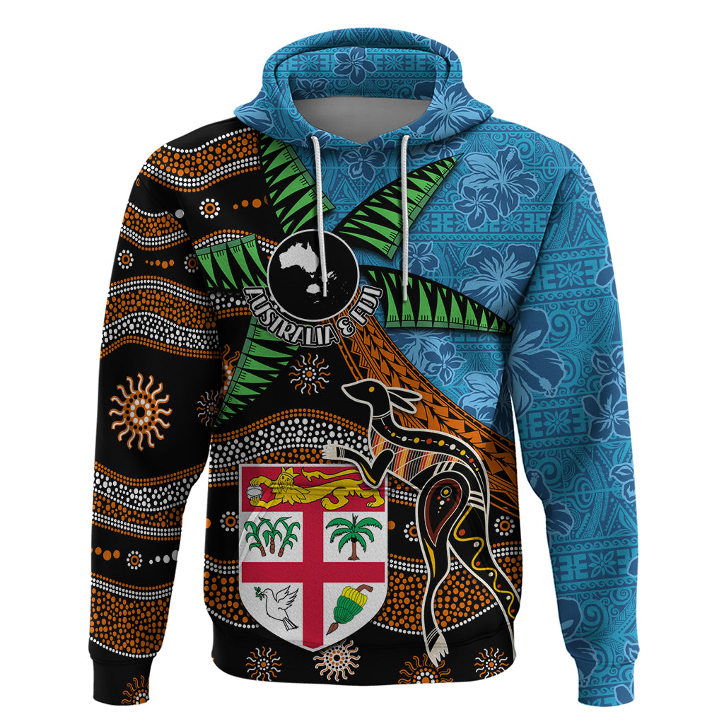 Fiji and Australia Hoodie Fijian and Aboriginal mix Culture LT03 Pullover Hoodie Blue - Polynesian Pride